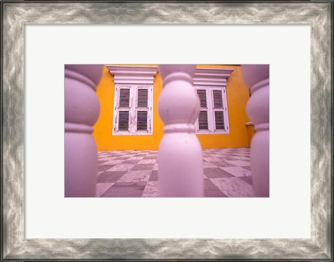 Framed Yellow Building and Detail, Willemstad, Curacao, Caribbean Print