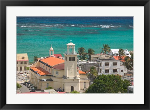 Framed Town View and Church on Marie-Galante Island, Guadaloupe, Caribbean Print