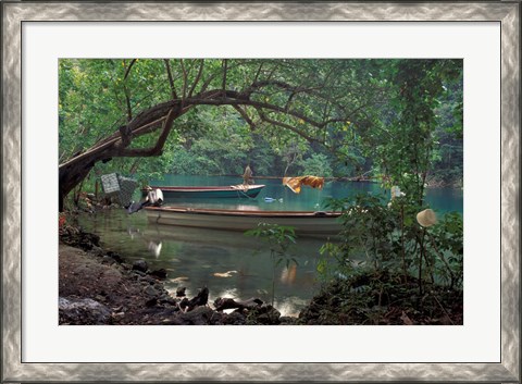 Framed Blue Lagoon, Jamaica, Caribbean Print