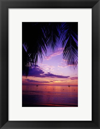 Framed Sunset on the beach, Negril, Jamaica, Caribbean Print