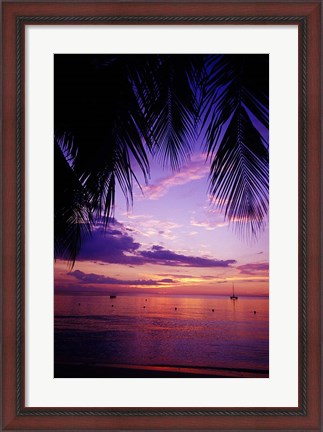 Framed Sunset on the beach, Negril, Jamaica, Caribbean Print