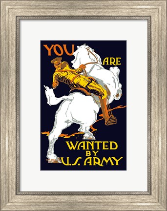 Framed World War I U.S. Army Officer on Horseback Print