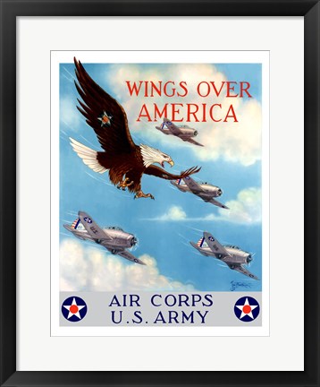 Framed Bald Eagle Flying with Fighter Planes Print