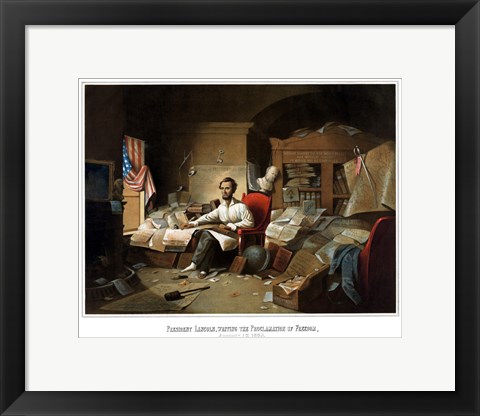 Framed President Lincoln Writing the Emancipation Proclamation Print