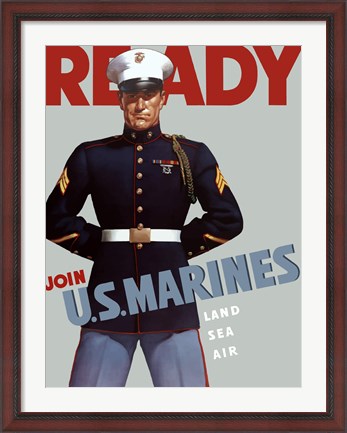 Framed Marine Corps Recruiting Poster from World War II Print