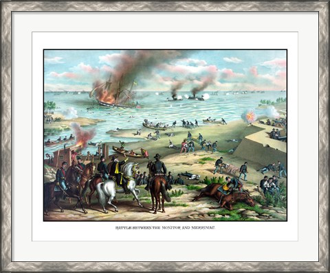 Framed Naval Battle of the Monitor and The Merrimack Print