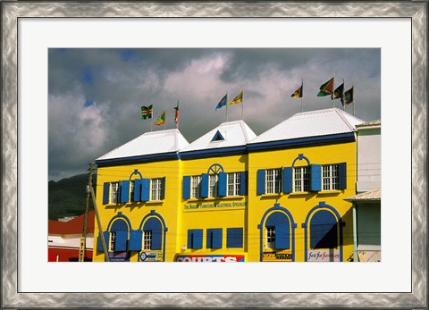 Framed Bright Colorful Building, St Kitts, Caribbean Print
