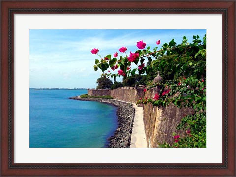 Framed Waterfront Walkway, Fort San Felipe del Morro, San Juan, Puerto Rico, Print