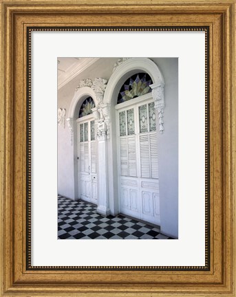 Framed Historic District Doors with Stucco Decor and Tiled Floor, Puerto Rico Print