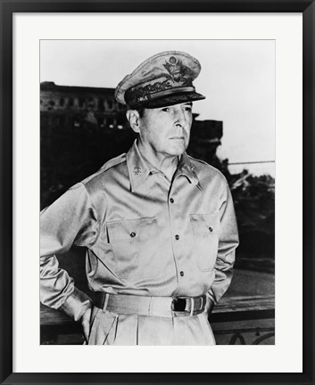 Framed Douglas MacArthur (black &amp; white) Print