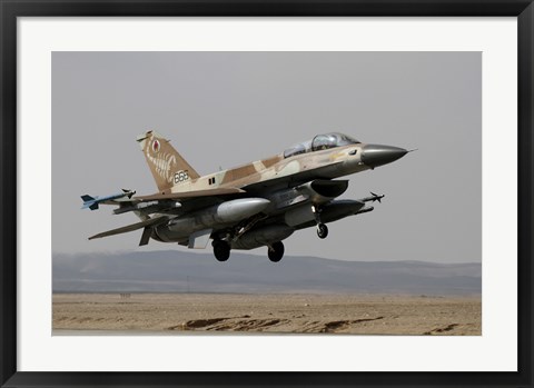 Framed F-16D Barak of the Israeli Air Force landing at Ovda Air Force Base Print