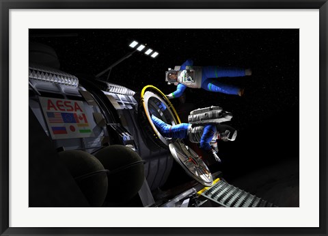 Framed Explorers in space suits exit an Asteroid Lander Print