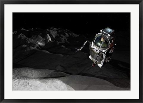 Framed Two Manned Maneuvering Vehicles explore the airless, microgravity environment of a small asteroid Print