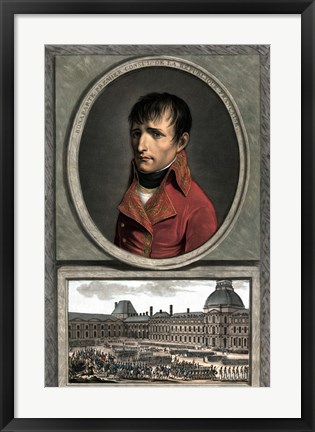 Framed Napoleon Bonaparte Above a Troop Review Print