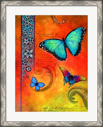 Framed Fluorescent Aqua Butterfly Print