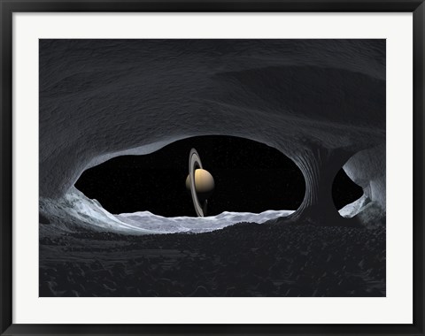 Framed Artist&#39;s Concept of how Saturn might appear from within a Hypothetical Ice Cave on Lapetus Print
