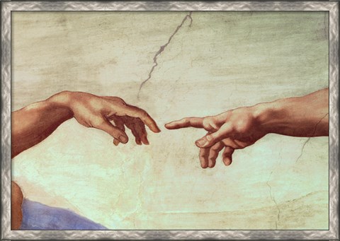 Framed Hands of God and Adam, detail from The Creation of Adam, from the Sistine Ceiling, 1511 Print