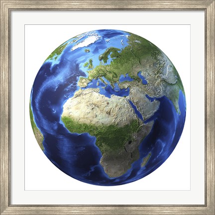 Framed 3D Rendering of Planet Earth, Centered on Africa and Europe Print