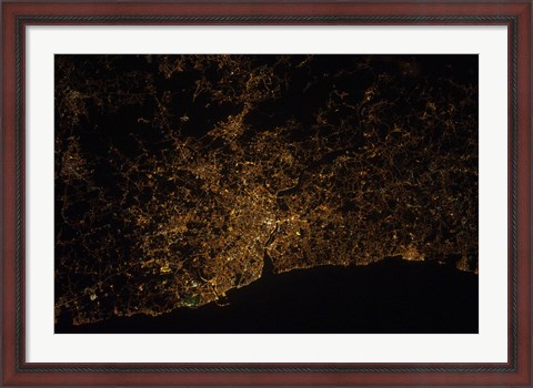 Framed Nighttime image of Portugal Showing City Lights of Porto and Vila de Gaia Print