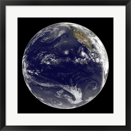 Framed View of Earth Showing Three Tropical Cyclones in the Pacific Ocean Print