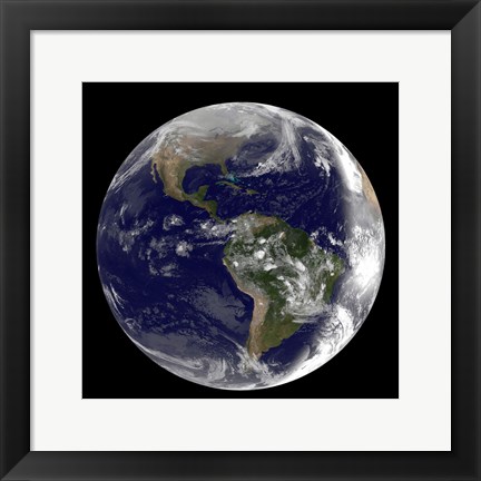 Framed Earth showing North America and South America Print
