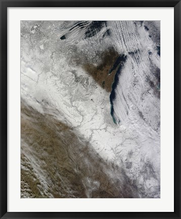Framed Satellite View of Snow and Cold Across the Midwestern United States Print