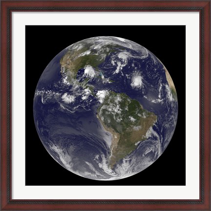 Framed Full Earth Showing Tropical Storms in the Atlantic Ocean Print