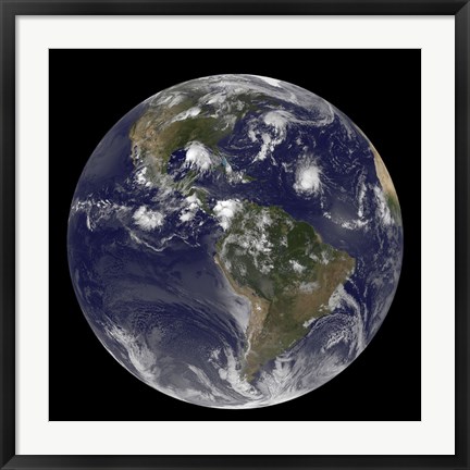 Framed Full Earth Showing Tropical Storms in the Atlantic Ocean Print