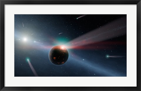 Framed Artist&#39;s conception of a Storm of Comets in the Eta Corvi System Print