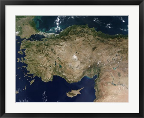 Framed Satellite View of Turkey and the Island of Cyprus Print