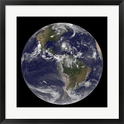 Framed August 24, 2011 - Satellite view of the Full Earth with Hurricane Irene visible over the Bahamas Print