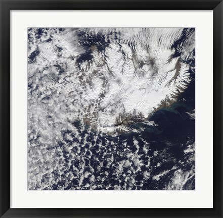 Framed Morning Daylight Reveals a Steam Plume over Eyjafjallajokull Volcano Print