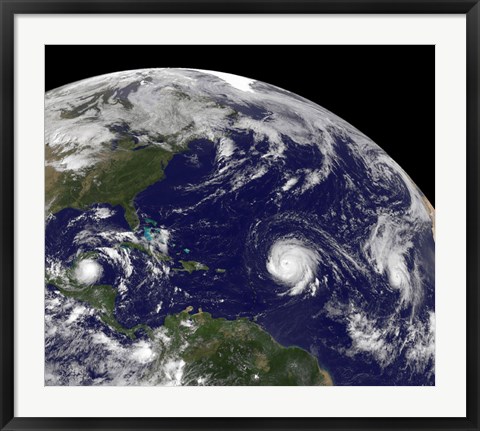 Framed Three Tropical Cyclones Active in the Atlantic Ocean Basin Print