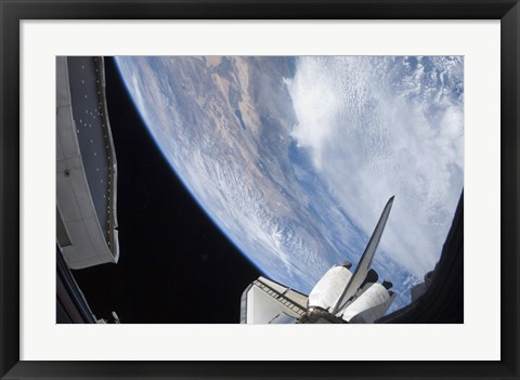 Framed Part of Space shuttle Discovery Backdropped against the Pacific Coast of California Print