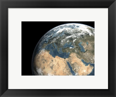 Framed Global view of earth over Europe, Middle East, and Northern Africa Print