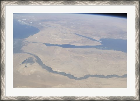 Framed Aerial view of the Egypt and the Sinai Peninsula along with part of the Mediterranean Sea and Red Sea Print