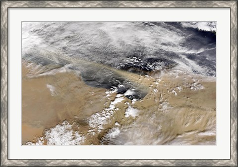 Framed Dust Blows Off the Coast of Libya Heading Over the Mediterranean Sea Print