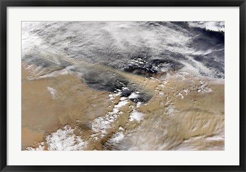 Framed Dust Blows Off the Coast of Libya Heading Over the Mediterranean Sea Print