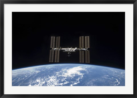 Framed International Space Station Backdropped by Earth&#39;s horizon Print