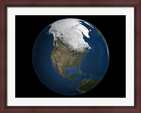 Framed Global view over North America with Arctic Sea Ice Print