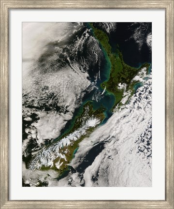 Framed Satellite view of New Zealand Print