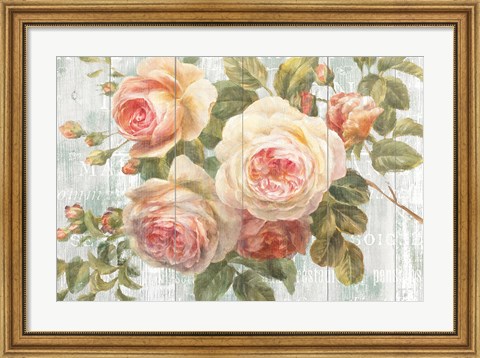 Framed Vintage Roses on Driftwood Print