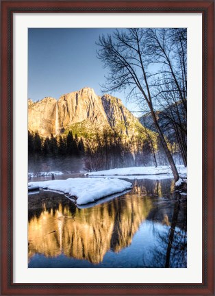 Framed Yosemite Falls reflection in Merced River, Yosemite, California Print