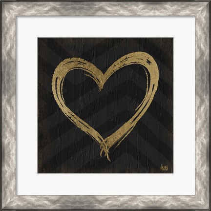 Framed Chevron Sentiments Gold Heart Trio II Print