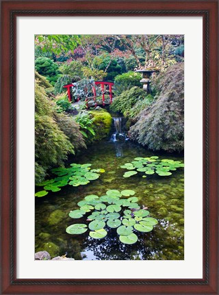 Framed Red Bridge, Autumn Color, Butchard Gardens, Victoria, British Columbia, Canada Print