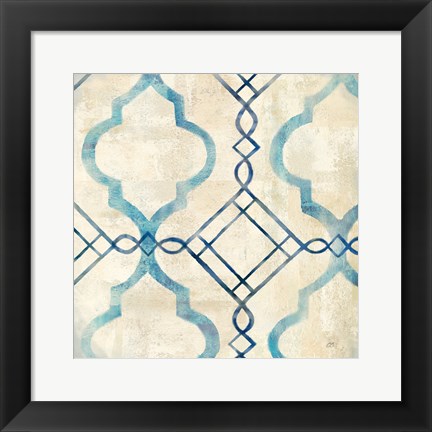 Framed Abstract Waves Blue/Gray Tiles IV Print