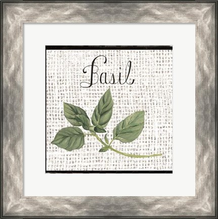 Framed Burlap Herbs V Print