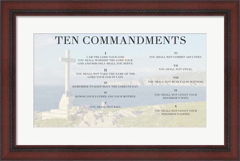 Framed Ten Commandments - Cross Print