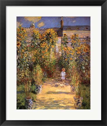 Framed Artist&#39;s Garden at Vetheuil with Boy, c.1880 Print