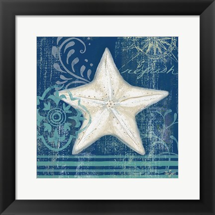 Framed Navy Blue Spa Shells IV Print
